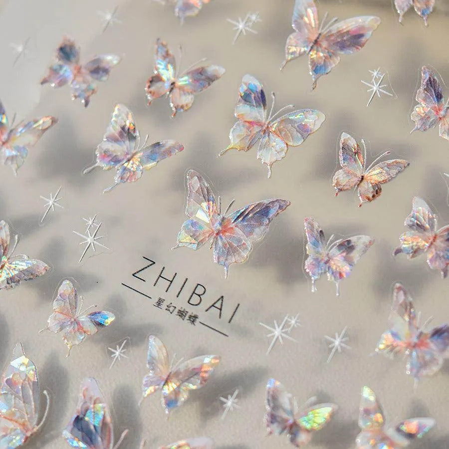 Aurora Shell Light Butterfly Nail Art Stickers 5D Embossed Pink Wings Sticker Decals Accessories to3638