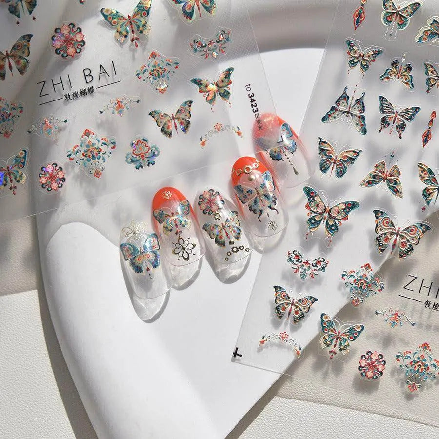 Aurora Shell Light Butterfly Nail Art Stickers Adhesive Embossed Scalewing Sticker Decals 