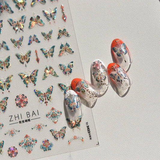 Aurora Shell Light Butterfly Nail Art Stickers Adhesive Embossed Scalewing Sticker Decals 