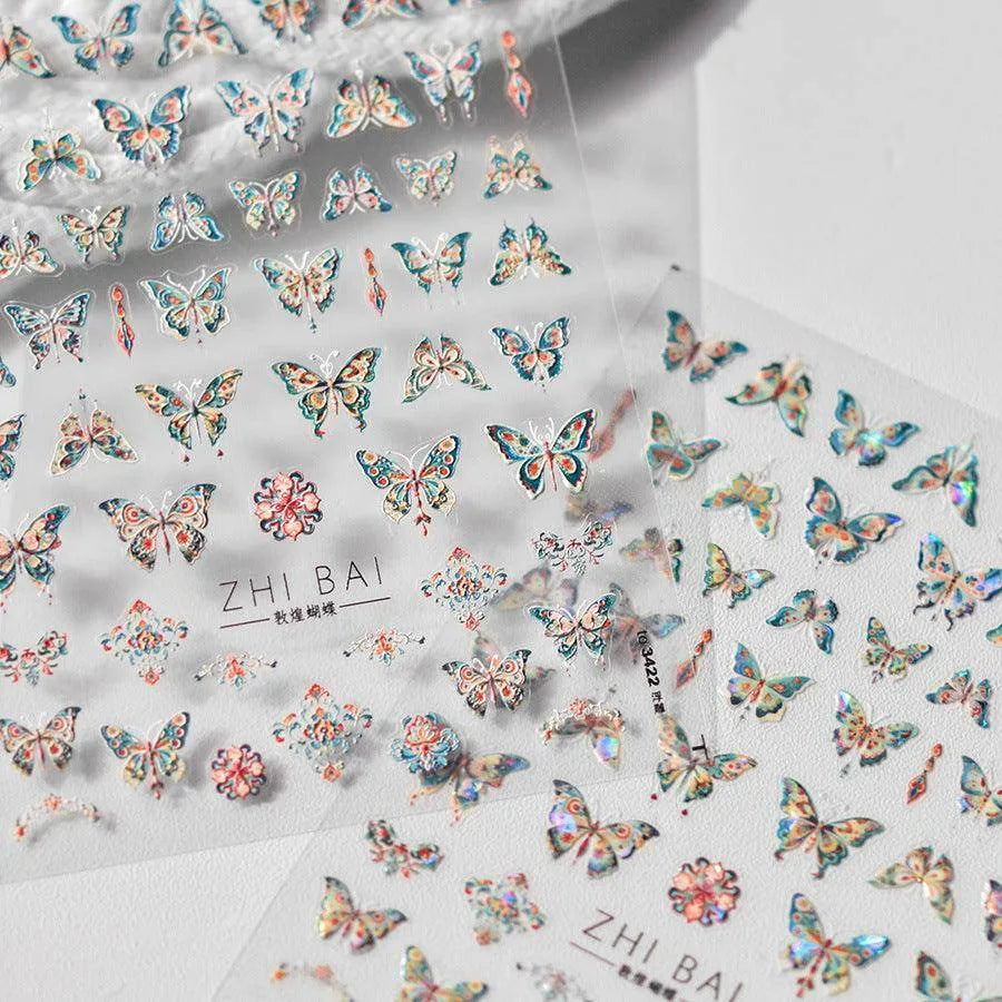 Aurora Shell Light Butterfly Nail Art Stickers Adhesive Embossed Scalewing Sticker Decals 