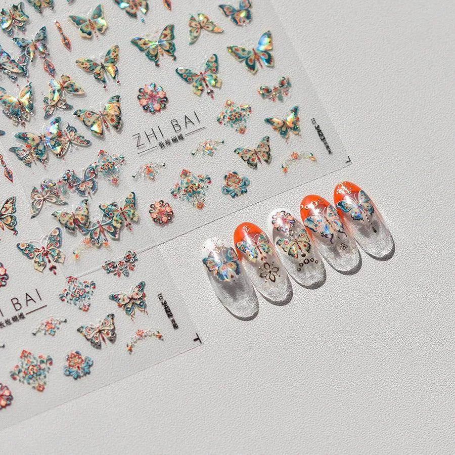 Aurora Shell Light Butterfly Nail Art Stickers Adhesive Embossed Scalewing Sticker Decals 
