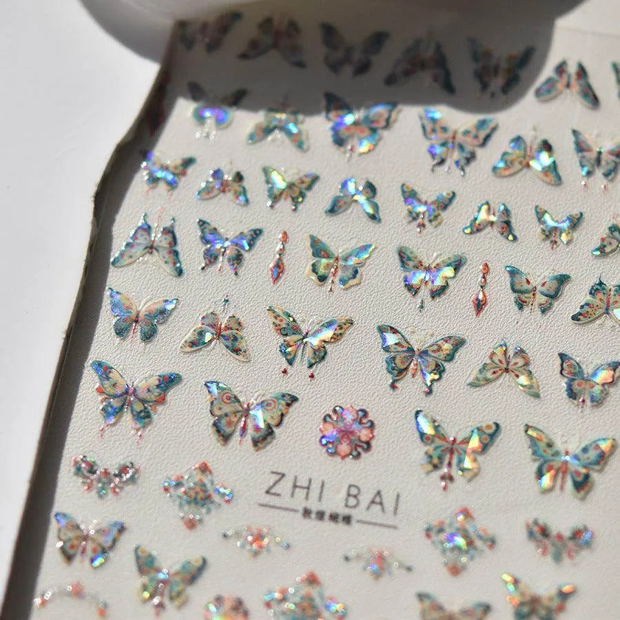 Aurora Shell Light Butterfly Nail Art Stickers Adhesive Embossed Scalewing Sticker Decals 