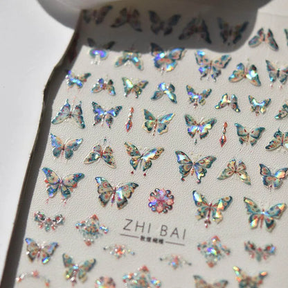 Aurora Shell Light Butterfly Nail Art Stickers Adhesive Embossed Scalewing Sticker Decals 