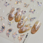 Aurora Shell Light Butterfly Nail Stickers Pink Butterfly Embossed Adhesive Nail Decals 