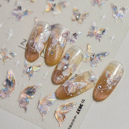 Aurora Shell Light Butterfly Nail Stickers Pink Butterfly Embossed Adhesive Nail Decals 