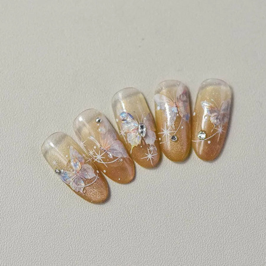 Aurora Shell Light Butterfly Nail Stickers Pink Butterfly Embossed Adhesive Nail Decals 