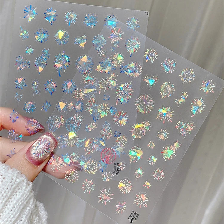 Aurora Shell Light Fireworks Nail Art Stickers Adhesive Embossed Firework Sticker Decals 