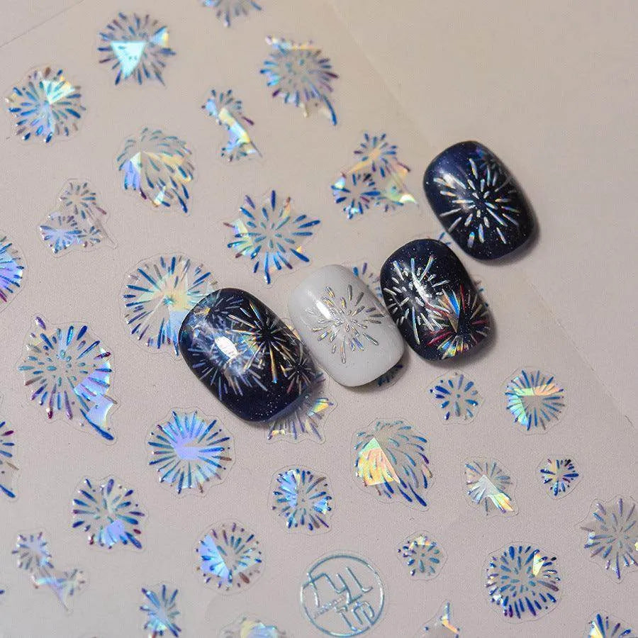 Aurora Shell Light Fireworks Nail Art Stickers Adhesive Embossed Firework Sticker Decals 