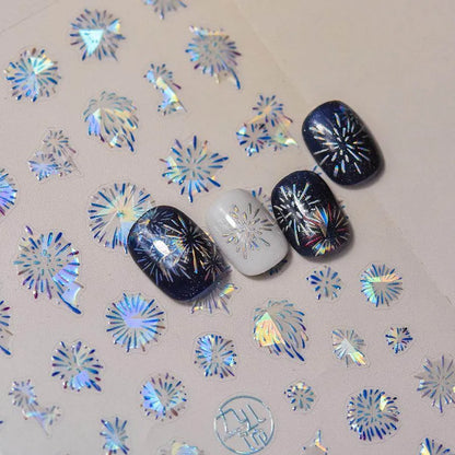 Aurora Shell Light Fireworks Nail Art Stickers Adhesive Embossed Firework Sticker Decals 