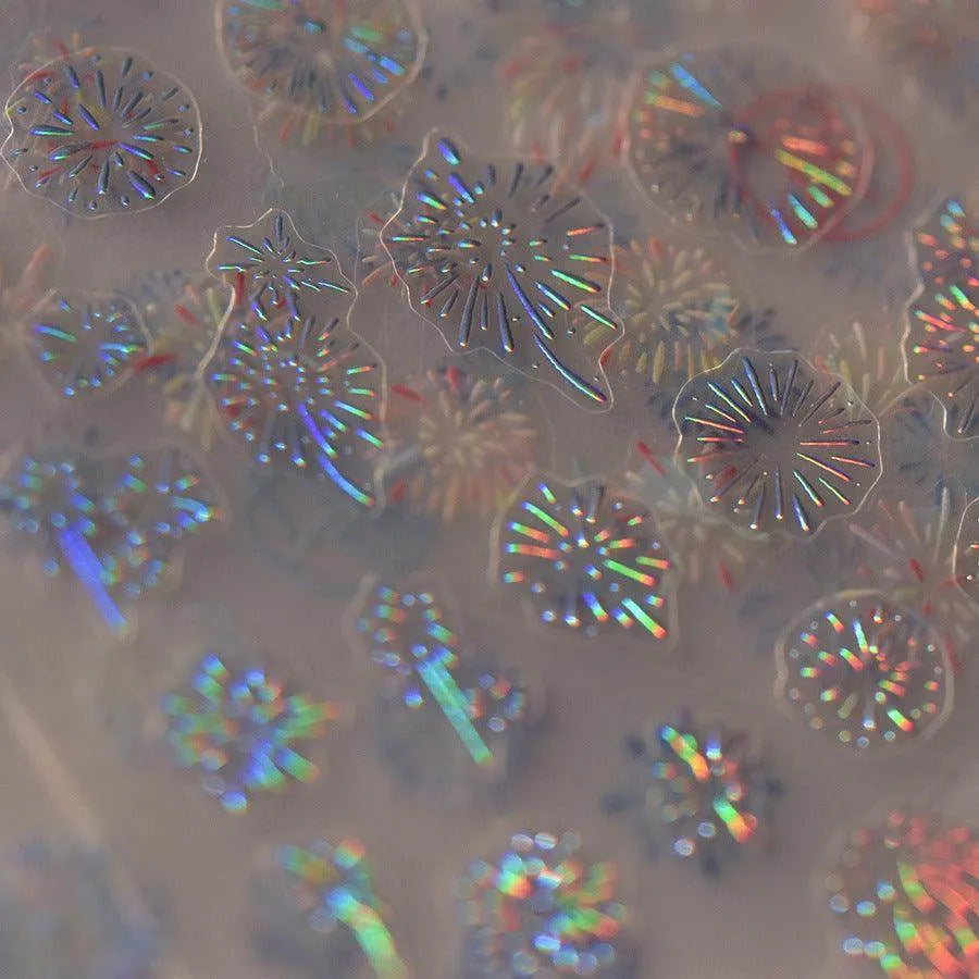 Aurora Shell Light Fireworks Nail Art Stickers Adhesive Embossed Firework Sticker Decals 