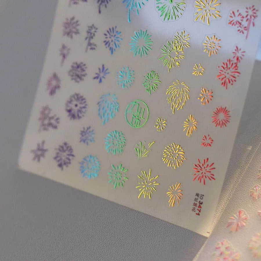 Aurora Shell Light Fireworks Nail Art Stickers Adhesive Embossed Firework Sticker Decals 