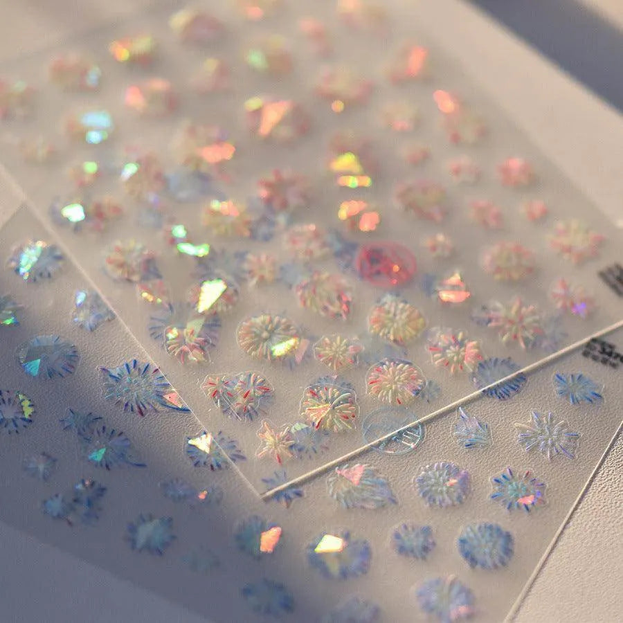 Aurora Shell Light Fireworks Nail Art Stickers Adhesive Embossed Firework Sticker Decals 