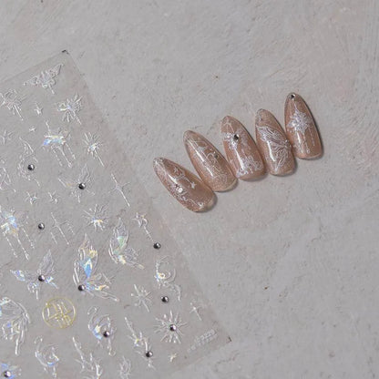 Aurora Shell Light Nail Art Stickers Adhesive Embossed Butterfly Sticker Decals to3229