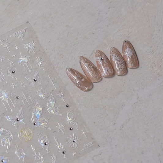 Aurora Shell Light Nail Art Stickers Adhesive Embossed Butterfly Sticker Decals to3229