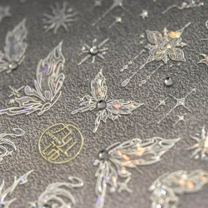 Aurora Shell Light Nail Art Stickers Adhesive Embossed Butterfly Sticker Decals to3229