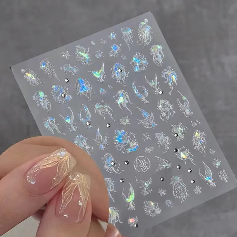Aurora Shell Light Nail Art Stickers Sea Life Adhesive Embossed Starfish Sticker Decals to3178