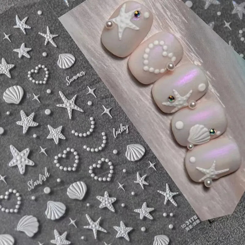 Aurora Shell Light Nail Art Stickers Sea Life Adhesive Embossed Starfish Sticker Decals to3178