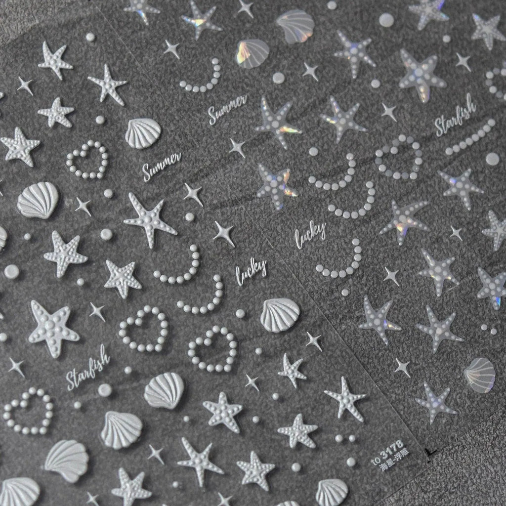 Aurora Shell Light Nail Art Stickers Sea Life Adhesive Embossed Starfish Sticker Decals to3178