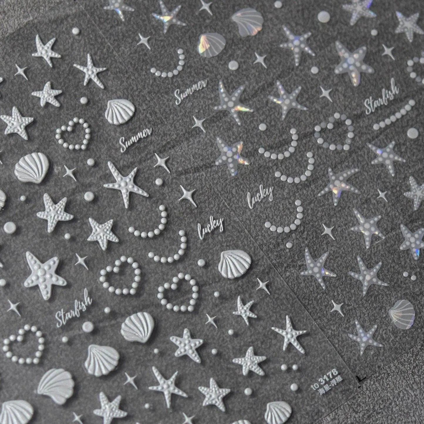 Aurora Shell Light Nail Art Stickers Sea Life Adhesive Embossed Starfish Sticker Decals to3178