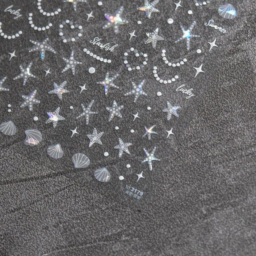 Aurora Shell Light Nail Art Stickers Sea Life Adhesive Embossed Starfish Sticker Decals to3178