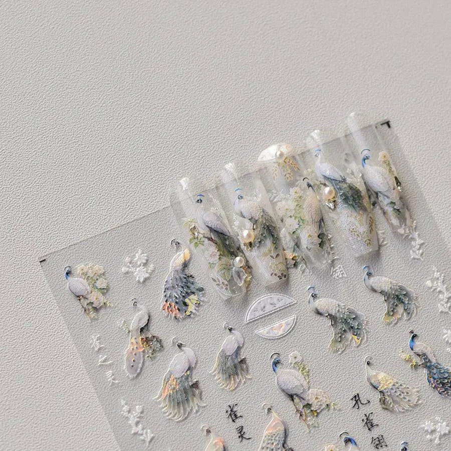 Aurora Shell Nail Art Stickers Peacock Adhesive Sticker Decals 