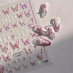 Aurora Shell Pink Butterfly Nail Stickers 5D Embossed Butterfly Nail Decals Manicure Accessories to3392
