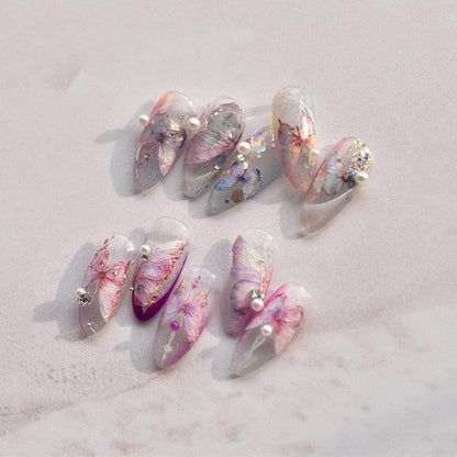 Aurora Shell Pink Butterfly Nail Stickers 5D Embossed Butterfly Nail Decals Manicure Accessories to3392
