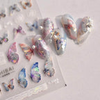 Aurora Shell Pink Butterfly Nail Stickers 5D Embossed Butterfly Nail Decals Manicure Accessories to3392