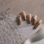 Aurora Shell Pink Tulips Nail Stickers 5D Embossed Flower Nail Art Decals Manicure Accessories M357