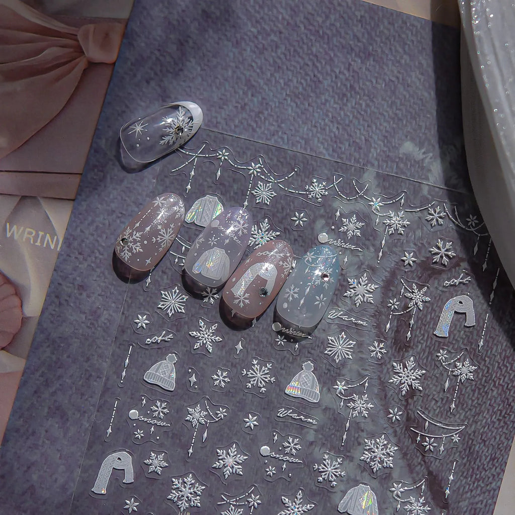 Aurora Snowflake Nail Stickers | Iridescent Winter Holiday Nail Art Decals 5257