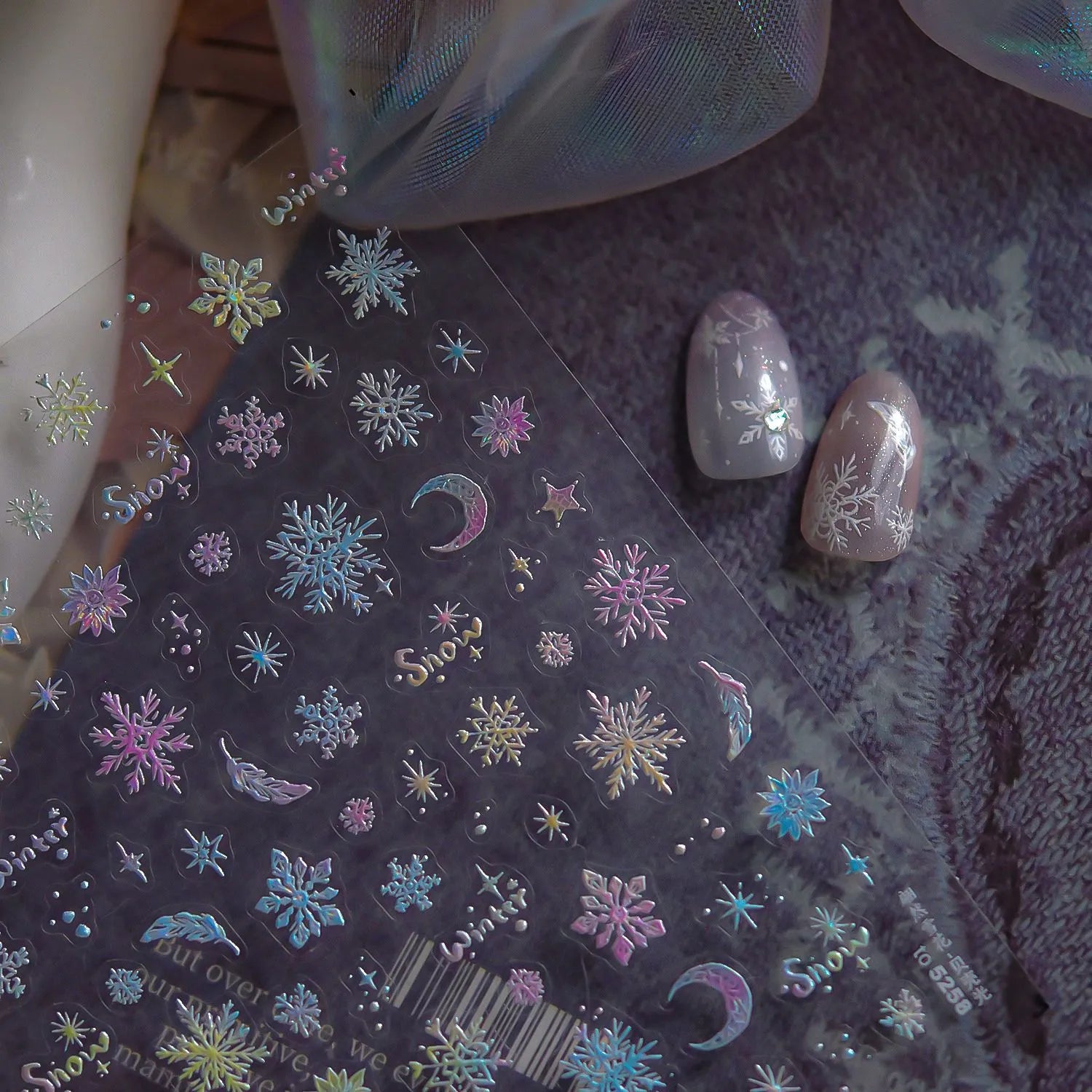 Aurora Snowflake Nail Stickers | Iridescent Winter Holiday Nail Art Decals 5257