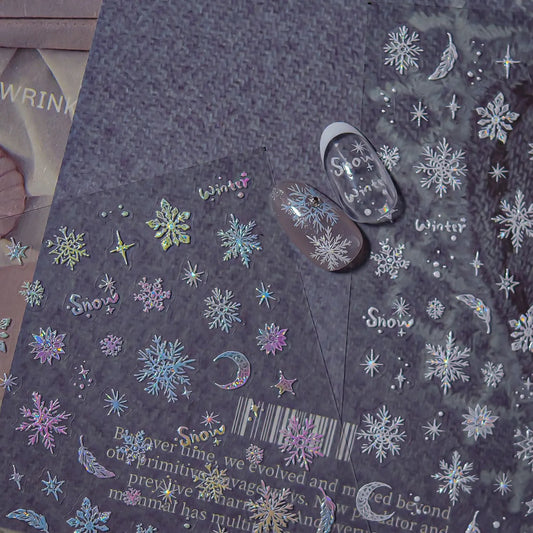 Aurora Snowflake Nail Stickers | Iridescent Winter Holiday Nail Art Decals 5257