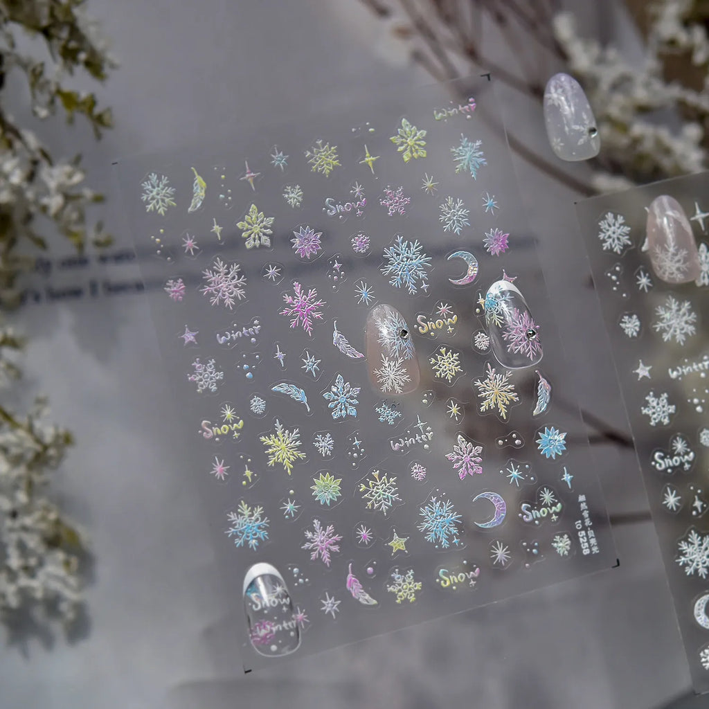 Aurora Snowflake Nail Stickers | Iridescent Winter Holiday Nail Art Decals 5257