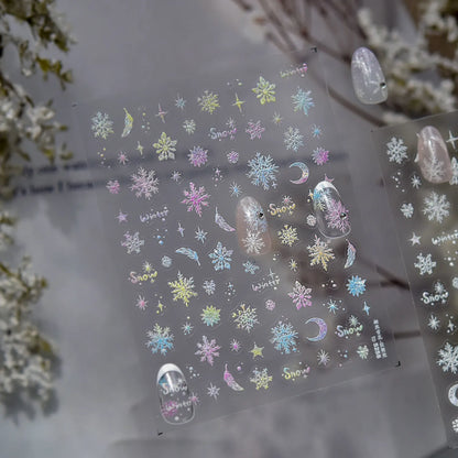 Aurora Snowflake Nail Stickers | Iridescent Winter Holiday Nail Art Decals 5257