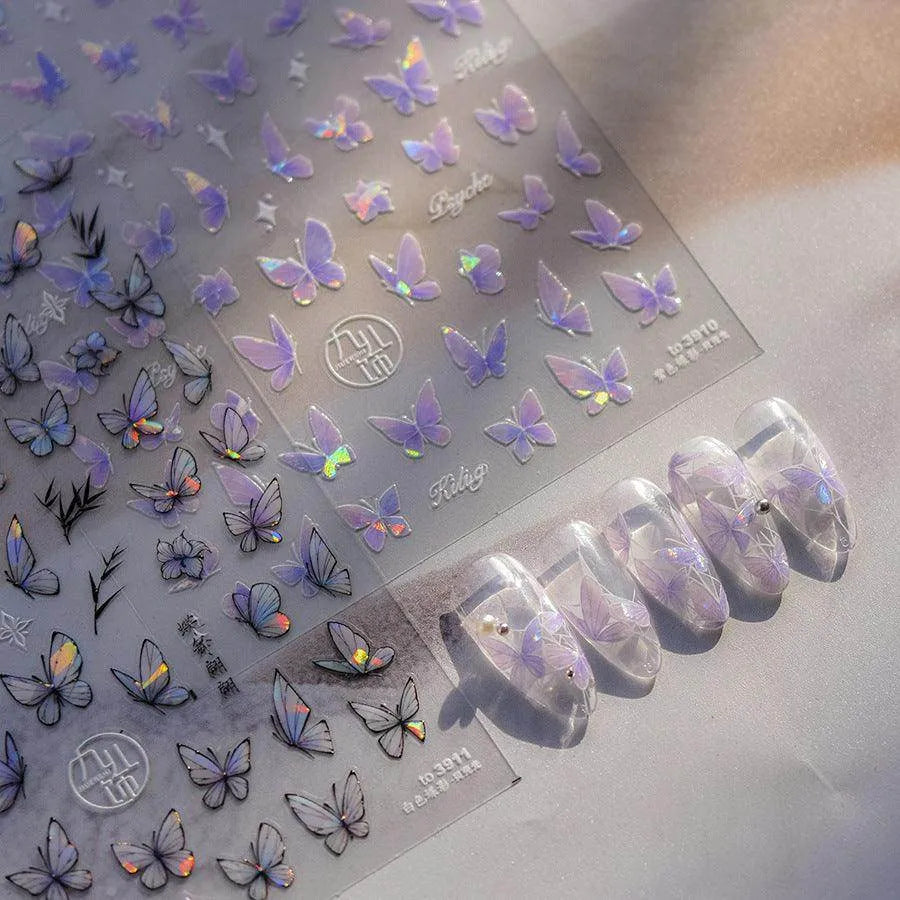 Auroral Shell Light Butterfly Nail Art Stickers Black Butterfly Adhesive Sticker Decals 