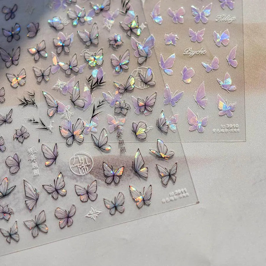 Auroral Shell Light Butterfly Nail Art Stickers Black Butterfly Adhesive Sticker Decals 