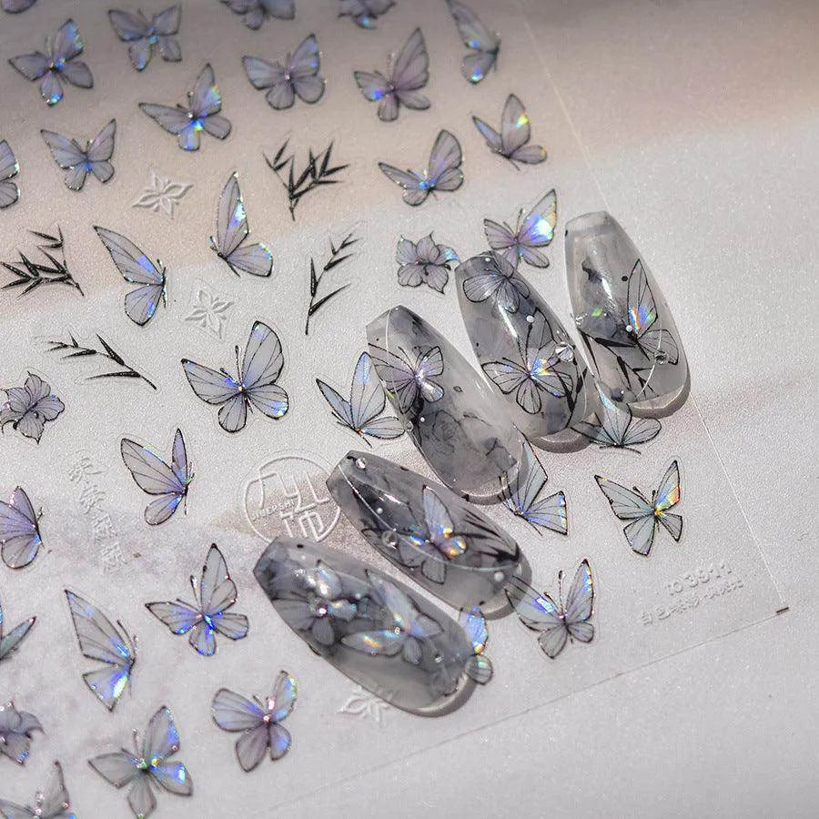 Auroral Shell Light Butterfly Nail Art Stickers Black Butterfly Adhesive Sticker Decals 