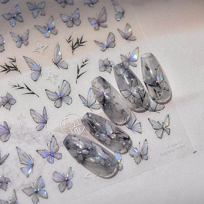 Auroral Shell Light Butterfly Nail Art Stickers Black Butterfly Adhesive Sticker Decals 