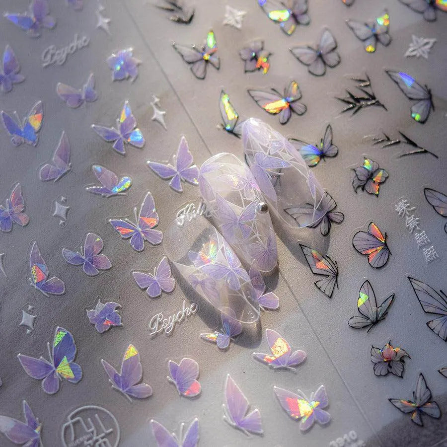Auroral Shell Light Butterfly Nail Art Stickers Black Butterfly Adhesive Sticker Decals 
