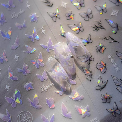 Auroral Shell Light Butterfly Nail Art Stickers Black Butterfly Adhesive Sticker Decals 
