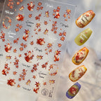 Autumn Maple Leaf Fox Nail Stickers - Fall Leaves Nail Art Decals to5376