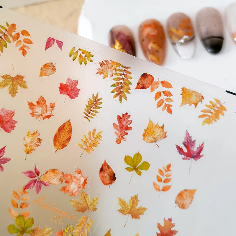 Autumn Nail Art Stickers Adhesive Slider Fall Maple Leaf Sticker Decals KX293