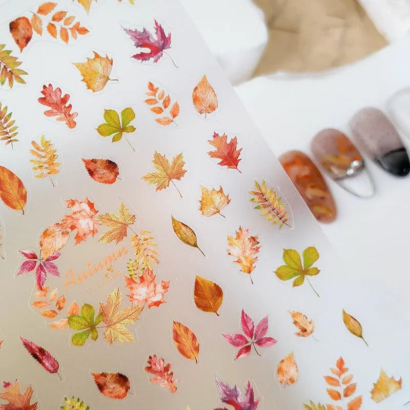 Autumn Nail Art Stickers Adhesive Slider Fall Maple Leaf Sticker Decals KX293