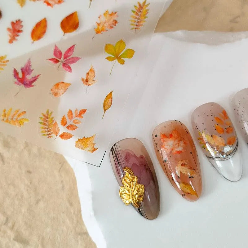 Autumn Nail Art Stickers Adhesive Slider Fall Maple Leaf Sticker Decals KX293