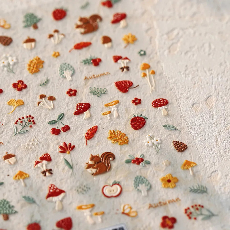 Autumn Nail Sticker | Cute Squirrel & Mushroom Decals for Fall Harvest Manicure TS3871