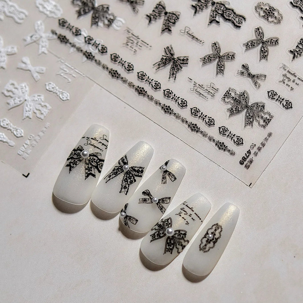 Balletcore Lace Bow & Butterfly Nail Stickers 4765