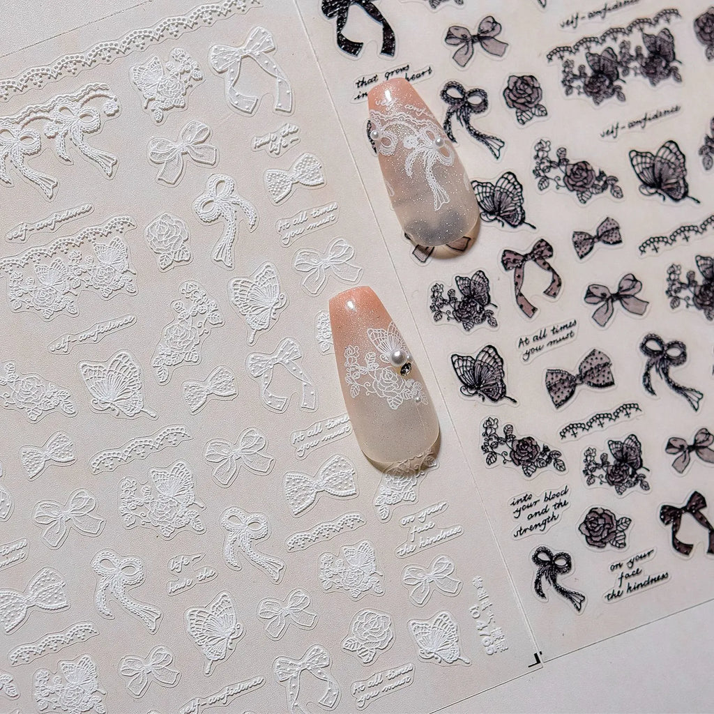 Balletcore Lace Bow & Butterfly Nail Stickers 4765