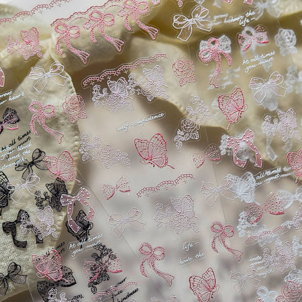 Balletcore Lace Bow & Butterfly Nail Stickers 4765