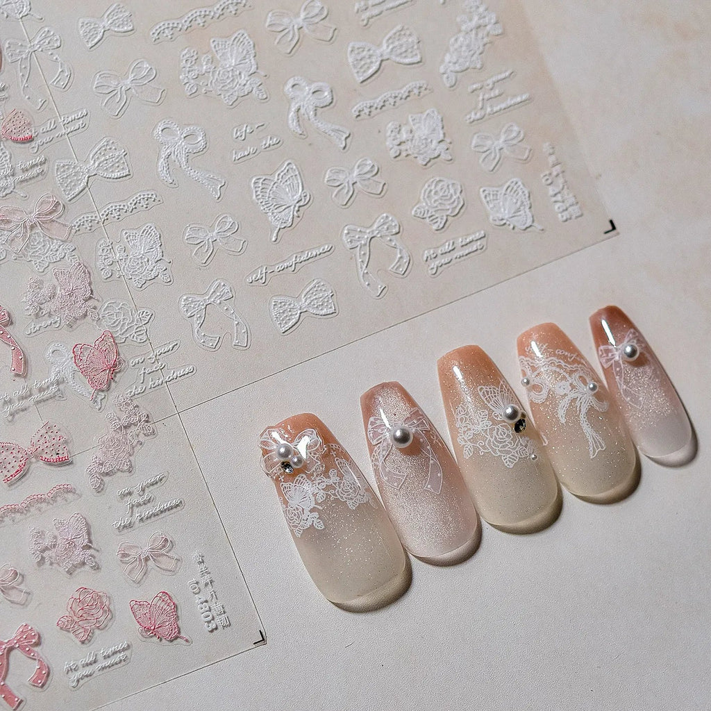 Balletcore Lace Bow & Butterfly Nail Stickers 4765