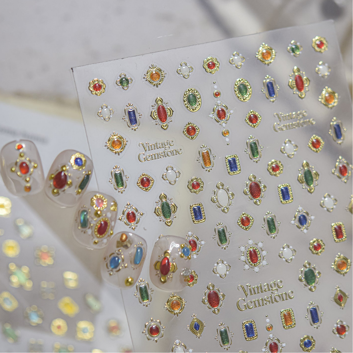Baroque Gemstone Nail Art Stickers Vintage Gold Jewel Decals